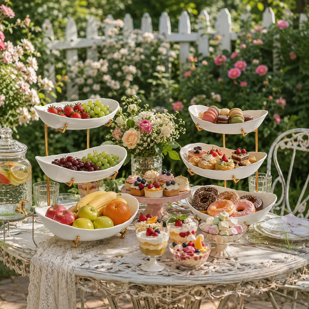3-Tier Fruit Bowl Set with Metal Stand – Made of Shatter-Resistant & Lightweight Plastic Material, Large Capacity Countertop Fruit Basket for Fruits, Snacks & Nuts