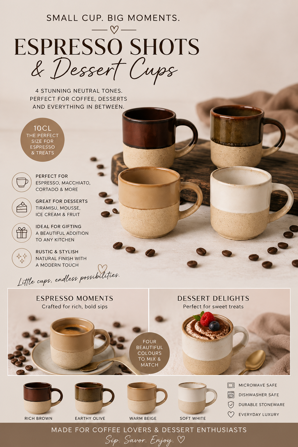 10 cl ceramic cup, assorted in 4 colors MACCHIATO set of 4