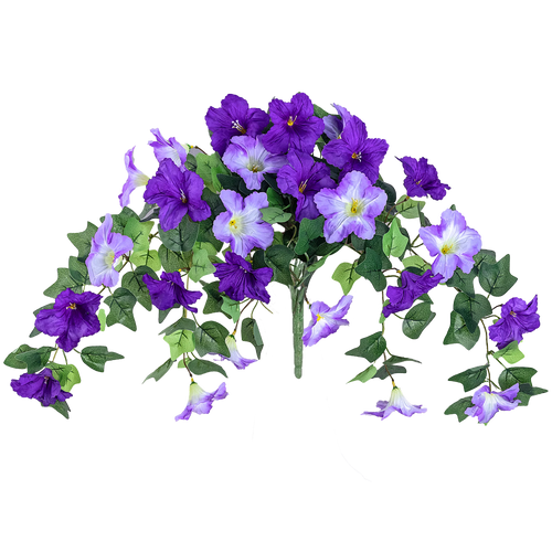 2Pack Artificial Morning Glory Flowers Hanging Faux Flowers Wisteria Hanging Basket Plants Petunias for Outdoor Gardens Decor