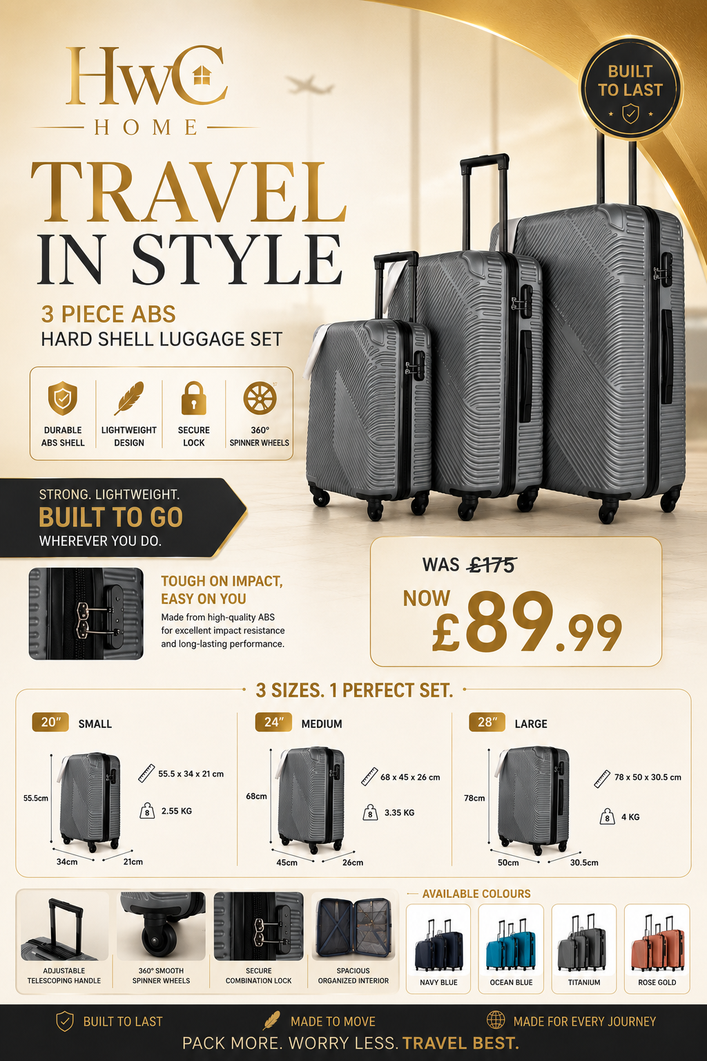 3 piece black set of suitcases (multi colours)
