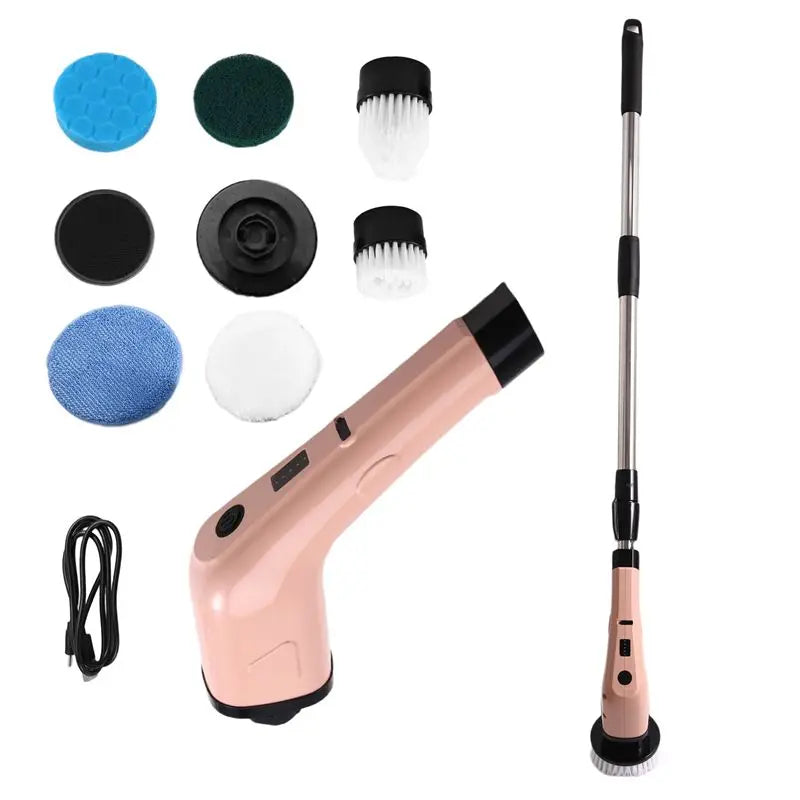 A94E-Electric Cleaning Scrubber Cordless Powerful Scrub Brush With Adjustable Extension Long Handle Replaceable Brush Heads