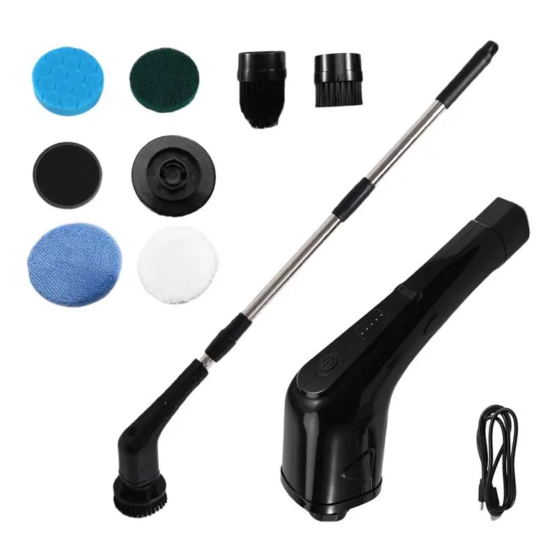 A94E-Electric Cleaning Scrubber Cordless Powerful Scrub Brush With Adjustable Extension Long Handle Replaceable Brush Heads