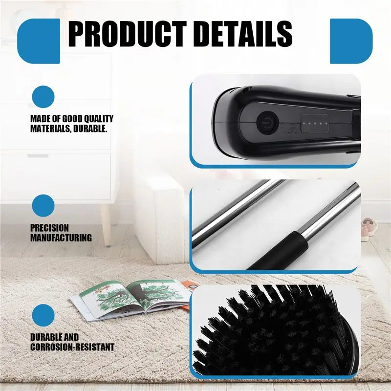 A94E-Electric Cleaning Scrubber Cordless Powerful Scrub Brush With Adjustable Extension Long Handle Replaceable Brush Heads