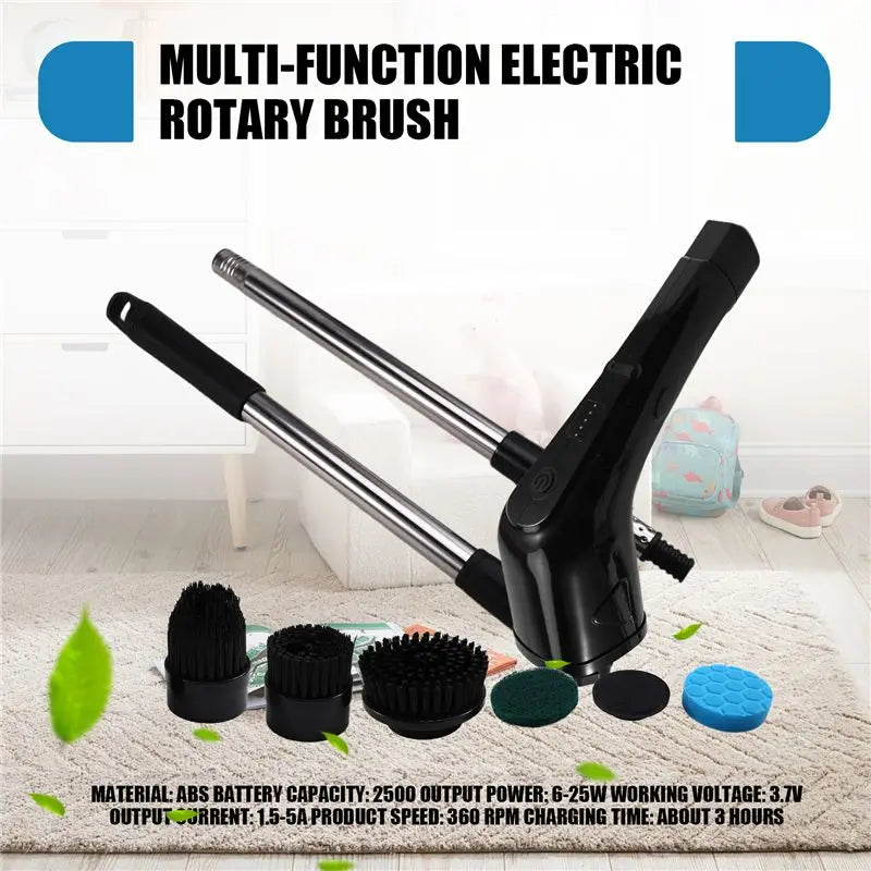 A94E-Electric Cleaning Scrubber Cordless Powerful Scrub Brush With Adjustable Extension Long Handle Replaceable Brush Heads
